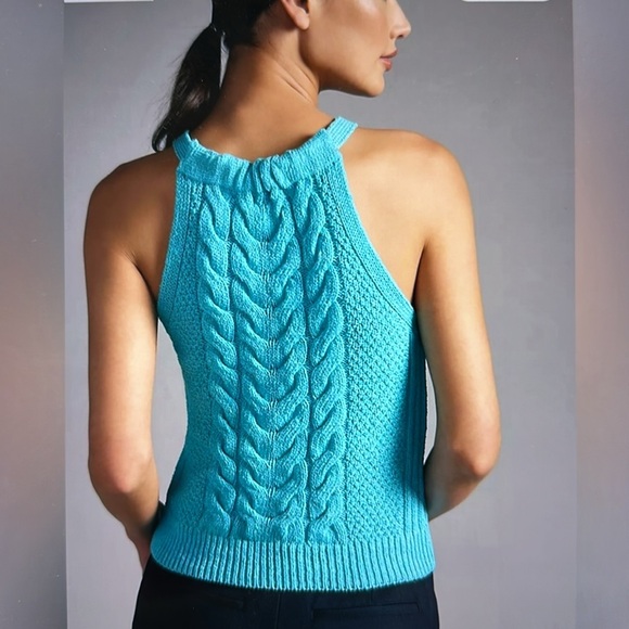 Pilcro Turquoise Cable knit halter top sweater - Picture 2 of 11